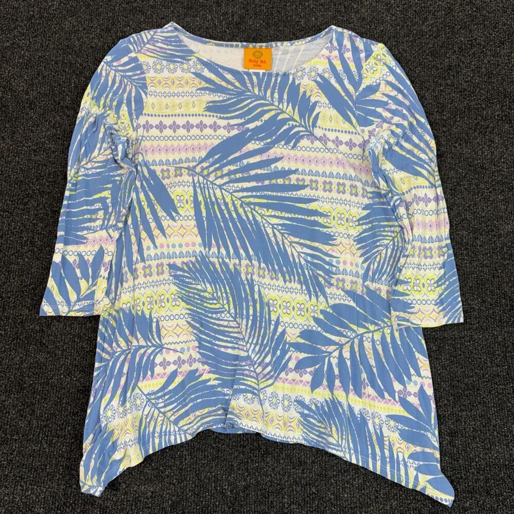 Ruby Rd. Blouse Womens Petite PS Multicolor Tropical Scoop 3/4 Sleeve Tunic Top